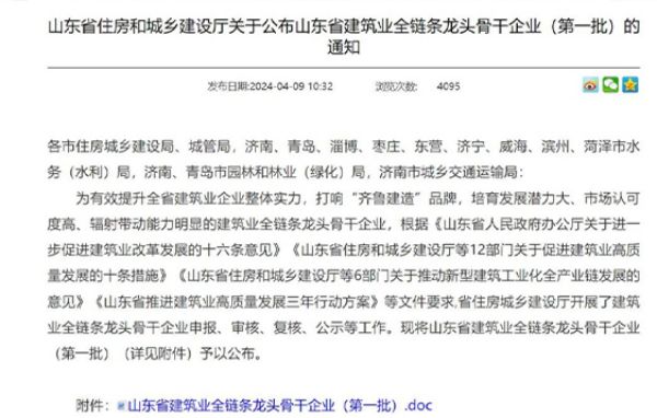 山東一滕建設集團被授予山東省建筑業全鏈條龍頭骨干企業