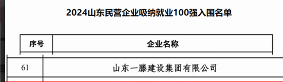 【喜報】一滕建設集團榮登山東民營企業百強榜第88位，山東省吸納就業百強榜第61位。
